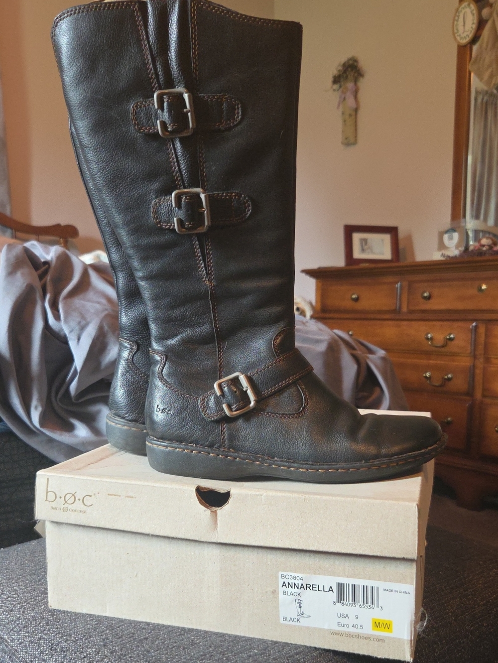 b.o.c. Annarella Black and Dark Brown Riding Boots